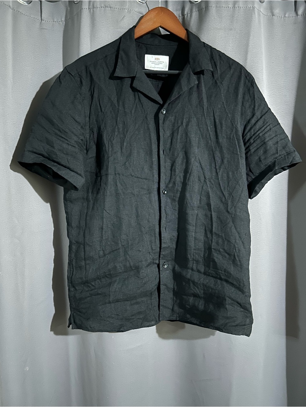 Hawes & Curtis Slim Fit Black Linen Shirt - Short Sleeve